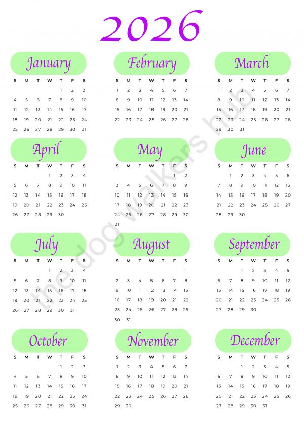 Green style quick glance 2026 Calendar - Image 2