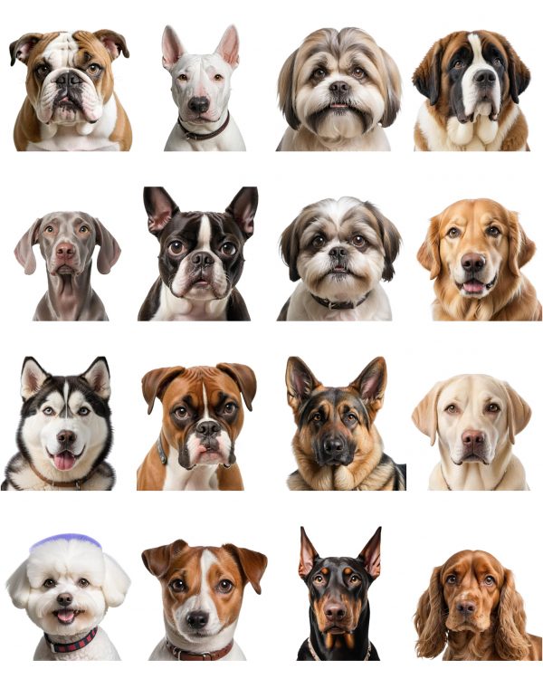 Dog portraits on a transparent background