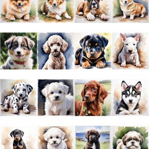 Watercolour images of dogs, ideal for crafting and printing