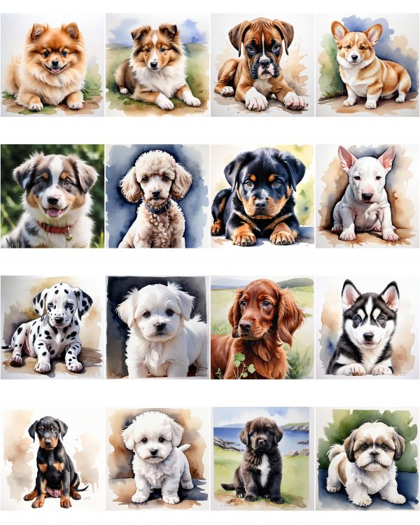 Watercolour images of dogs, ideal for crafting and printing