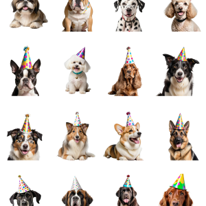 Dogs with party hats on