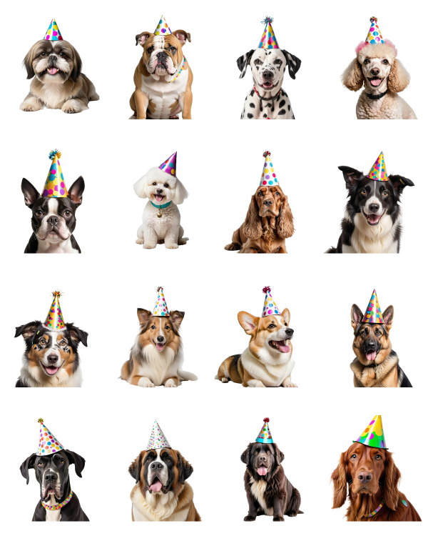 Dogs with party hats on