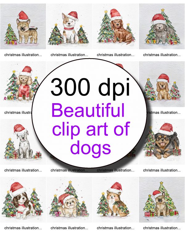 Cute doggie Christmas illustrations  images - Image 9