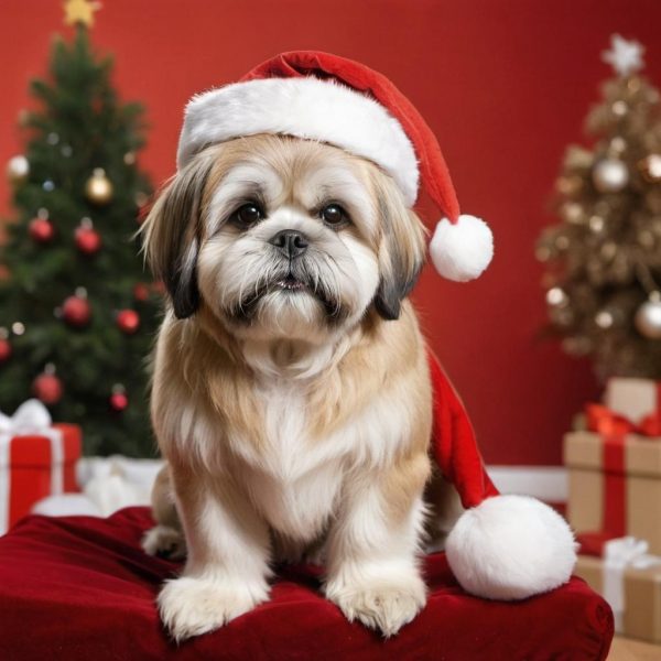 Cute dog wearing a Sant hat